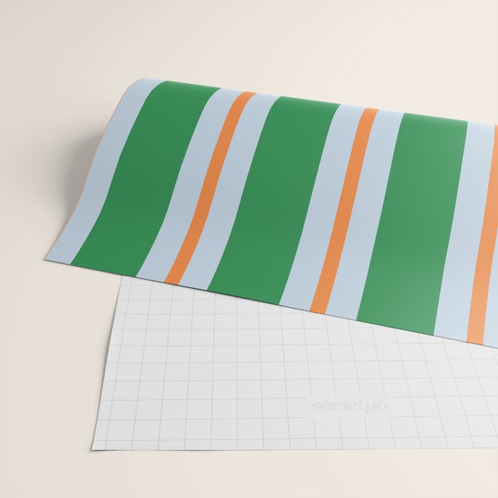 Bold Stripe Pattern in Green, Baby Blue, and Orange Wrapping Paper Gallery Image 2