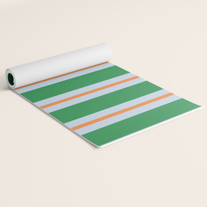 Bold Stripe Pattern in Green, Baby Blue, and Orange Yoga Mat Gallery Image 2