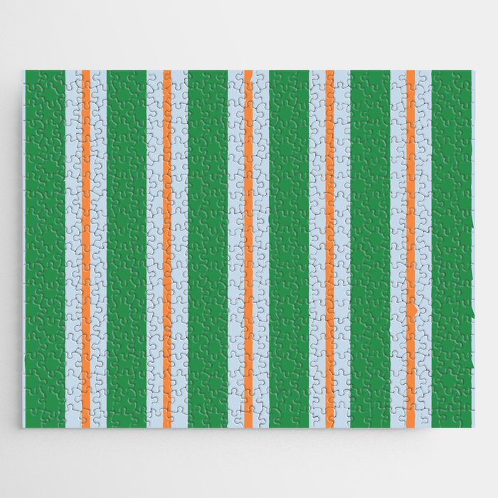 Bold Stripe Pattern in Green, Baby Blue, and Orange Jigsaw Puzzle Gallery Image 1
