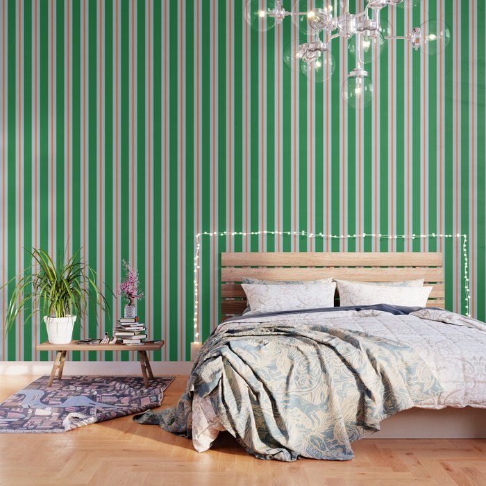 Bold Stripe Pattern in Green, Baby Blue, and Orange Wallpaper Gallery Image 3
