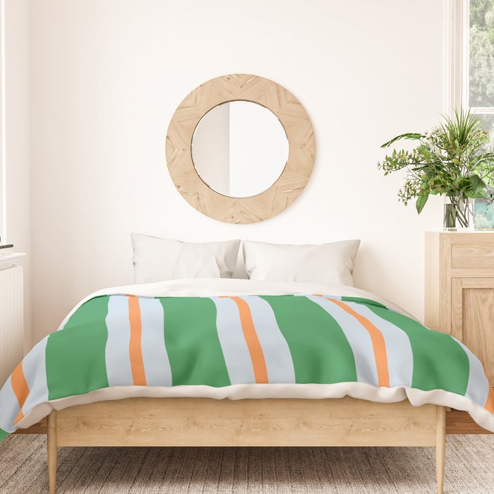 Bold Stripe Pattern in Green, Baby Blue, and Orange Duvet Cover Gallery Image 3