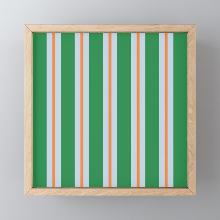 Bold Stripe Pattern in Green, Baby Blue, and Orange Mini Art Print Gallery Image 1