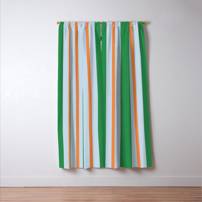 Bold Stripe Pattern in Green, Baby Blue, and Orange Window Curtain Gallery Image 3