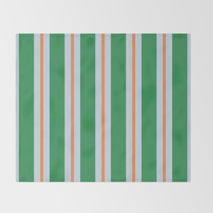Bold Stripe Pattern in Green, Baby Blue, and Orange Throw Blanket Gallery Image 2