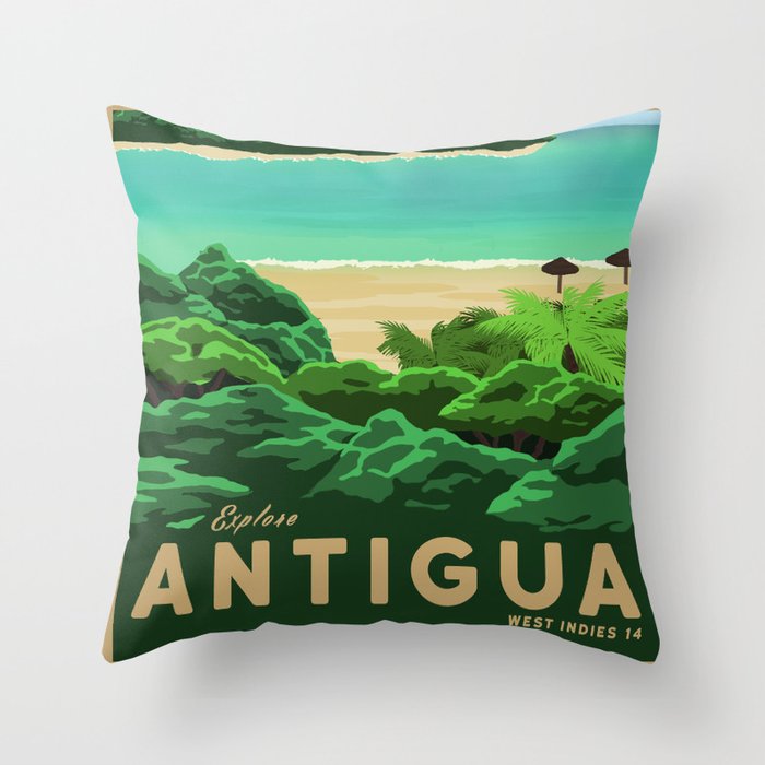 Travel Poster - antigua Throw Pillow Gallery Image 1