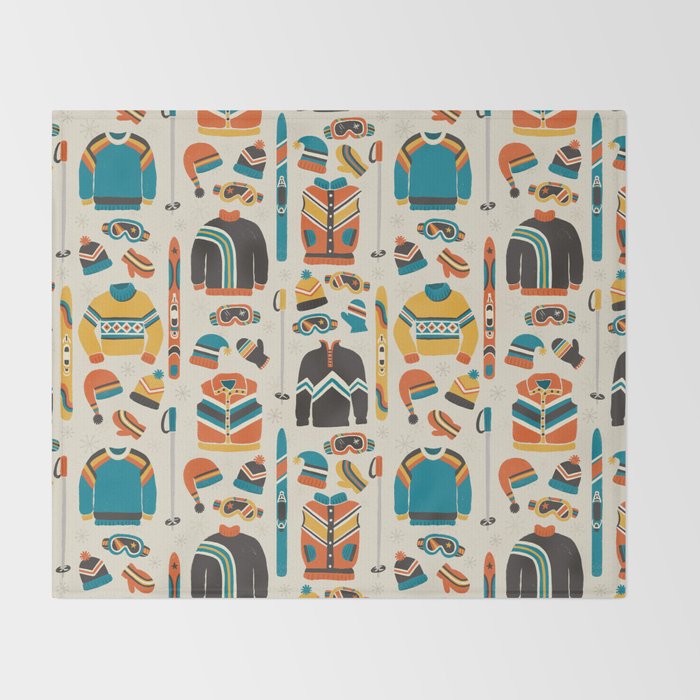 Vintage Skiwear Throw Blanket Gallery Image 2