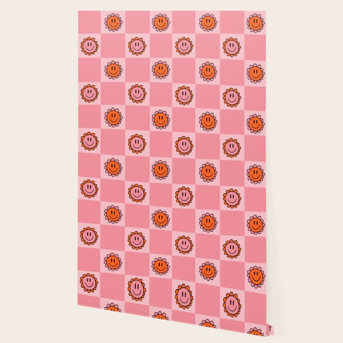 Pink Smiley Face Checkerboard Wallpaper Gallery Image 2