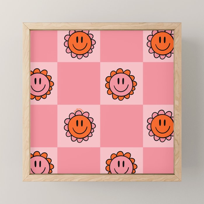 Pink Smiley Face Checkerboard Mini Art Print Gallery Image 1