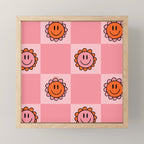 Pink Smiley Face Checkerboard Mini Art Print Gallery Image 1