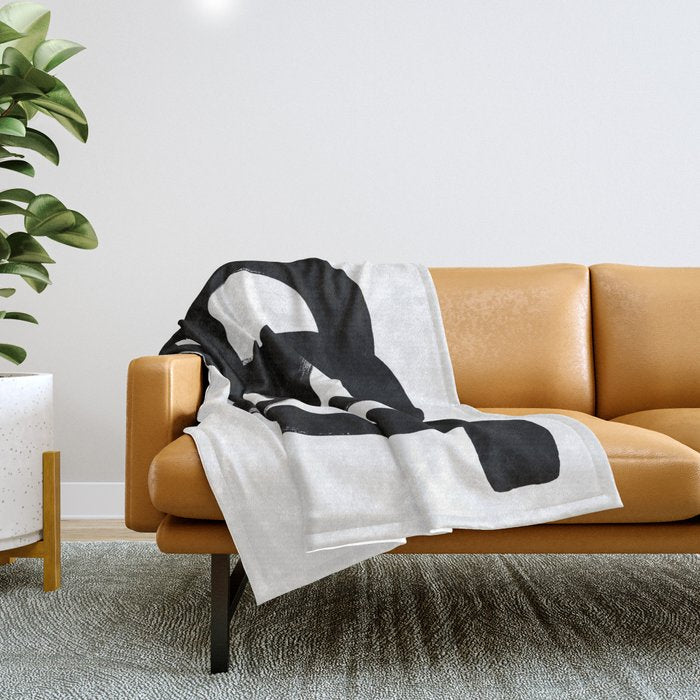 Black & White Minimalist Abstract Mid century Ink Art Dark Brush Strokes Throw Blanket Gallery Image 1