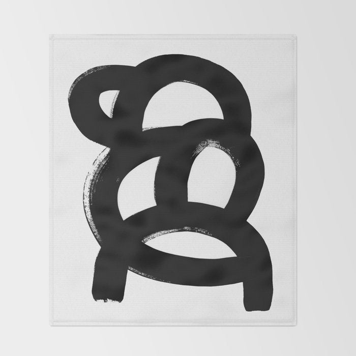 Black & White Minimalist Abstract Mid century Ink Art Dark Brush Strokes Throw Blanket Gallery Image 2