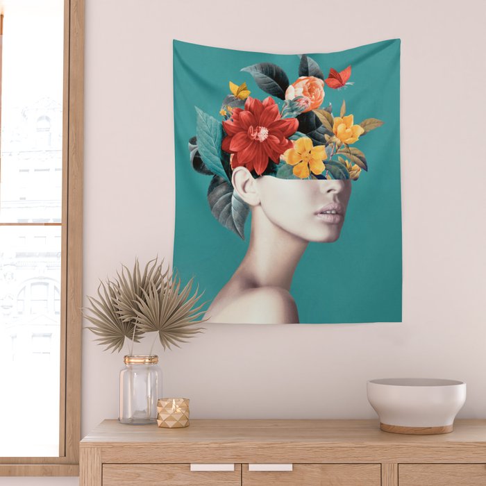 woman with flowers 16 Wall Tapestry Gallery Image 2