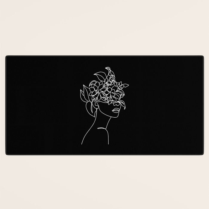 The Girl with the Flowers: Black & White Edition Desk Mat Gallery Image 3