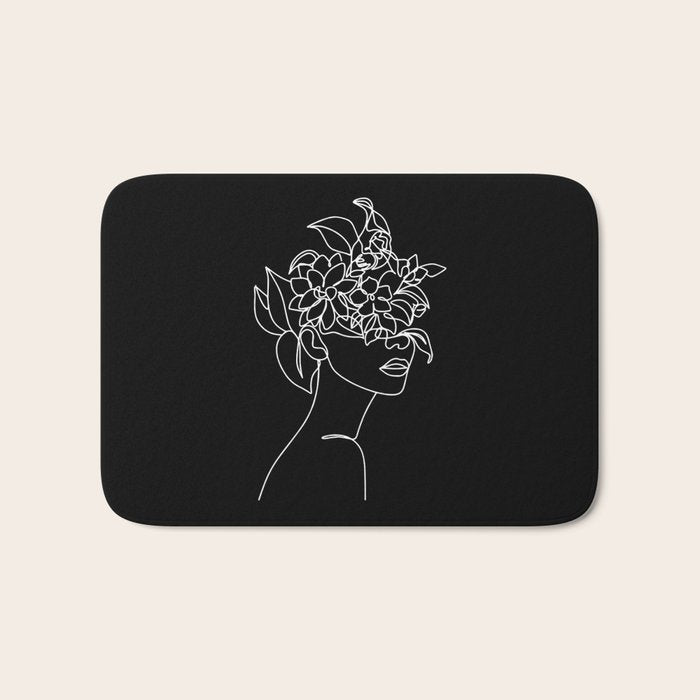 The Girl with the Flowers: Black & White Edition Bath Mat Gallery Image 1