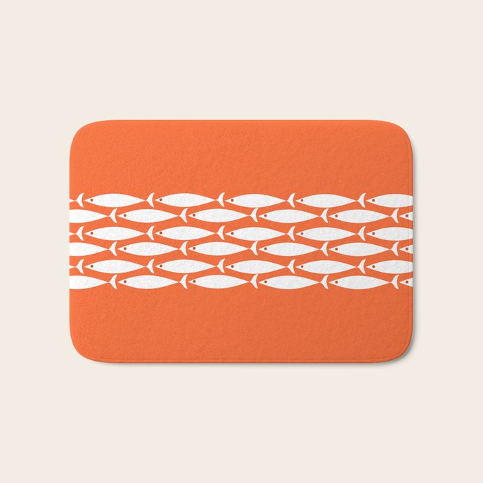 Fish Stripe 6 in Orange and White - Minimalist Pattern Bath Mat Gallery Image 1