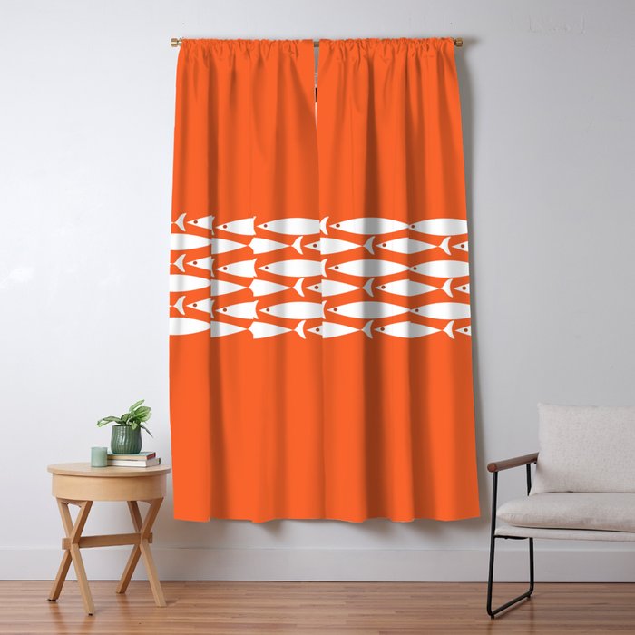 Fish Stripe 6 in Orange and White - Minimalist Pattern Window Curtain Gallery Image 5
