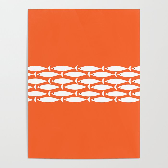 Fish Stripe 6 in Orange and White - Minimalist Pattern Poster Gallery Image 1
