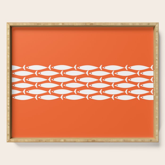Fish Stripe 6 in Orange and White - Minimalist Pattern Serving Tray Gallery Image 1