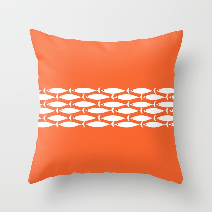 Fish Stripe 6 in Orange and White - Minimalist Pattern Throw Pillow Gallery Image 1