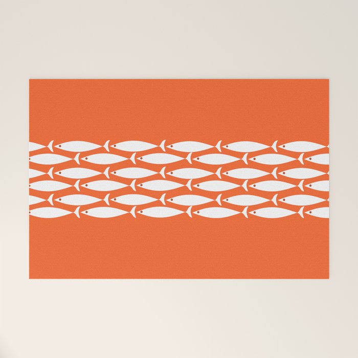Fish Stripe 6 in Orange and White - Minimalist Pattern Welcome Mat Gallery Image 1