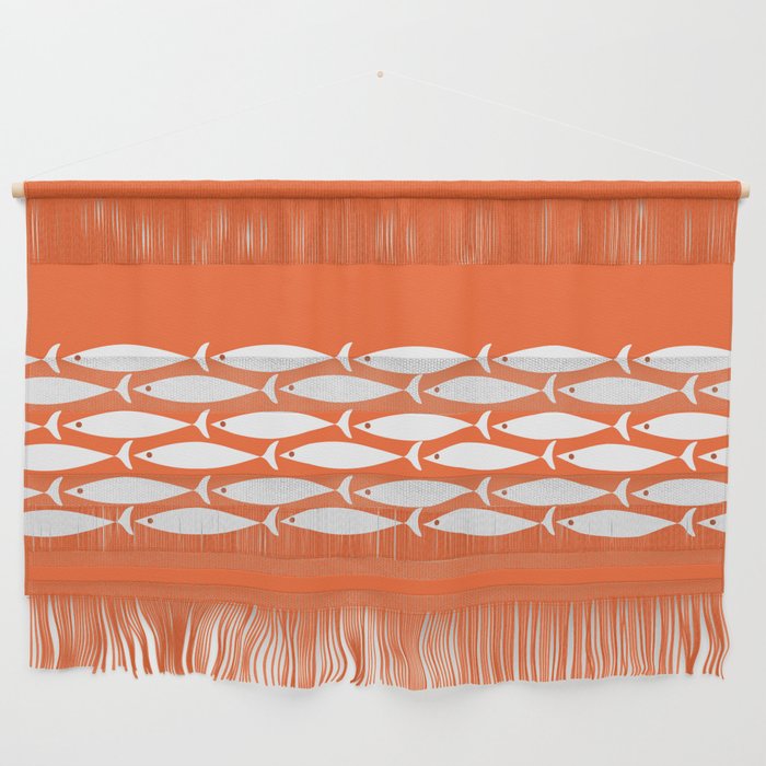 Fish Stripe 6 in Orange and White - Minimalist Pattern Wall Hanging Gallery Image 1