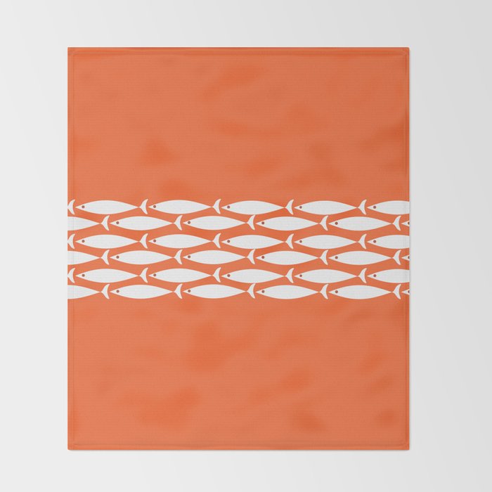 Fish Stripe 6 in Orange and White - Minimalist Pattern Throw Blanket Gallery Image 2