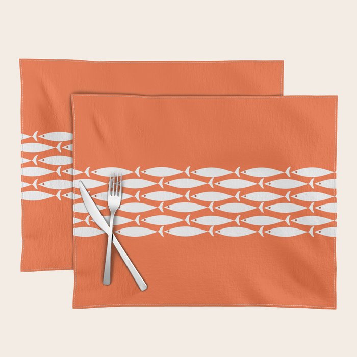 Fish Stripe 6 in Orange and White - Minimalist Pattern Placemat Gallery Image 1