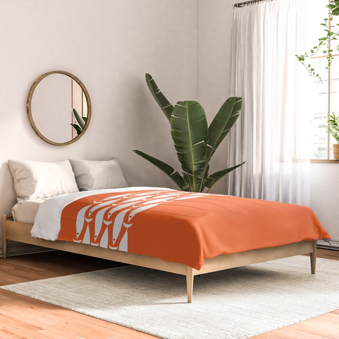 Fish Stripe 6 in Orange and White - Minimalist Pattern Comforter Gallery Image 2