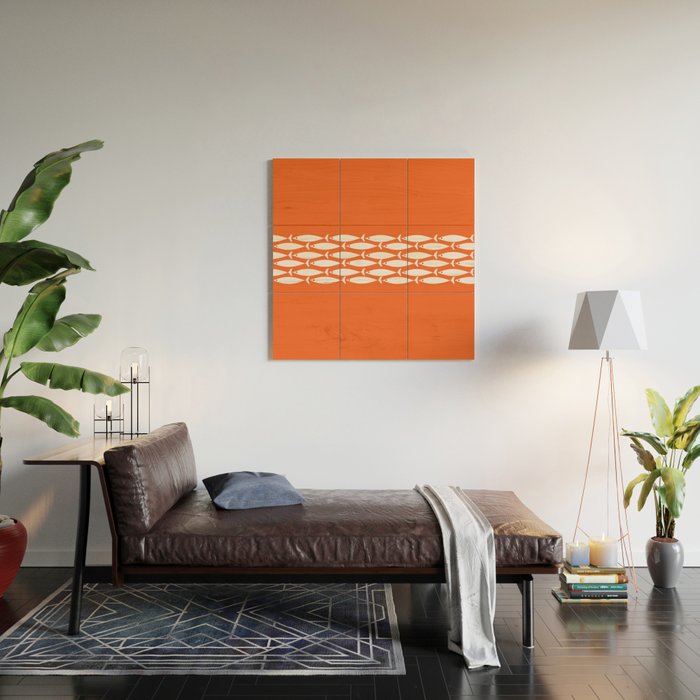 Fish Stripe 6 in Orange and White - Minimalist Pattern Wood Wall Art Gallery Image 2
