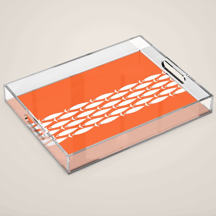 Fish Stripe 6 in Orange and White - Minimalist Pattern Acrylic Tray Gallery Image 1