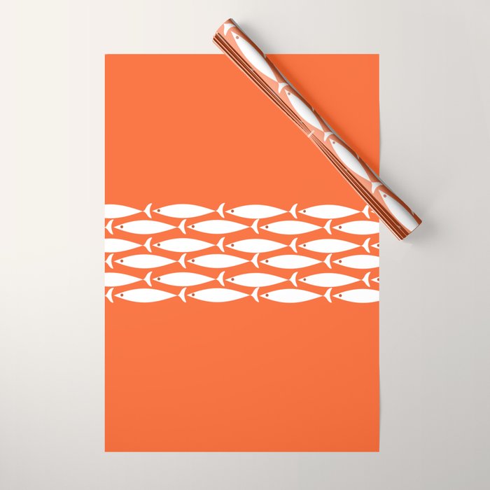 Fish Stripe 6 in Orange and White - Minimalist Pattern Wrapping Paper Gallery Image 1
