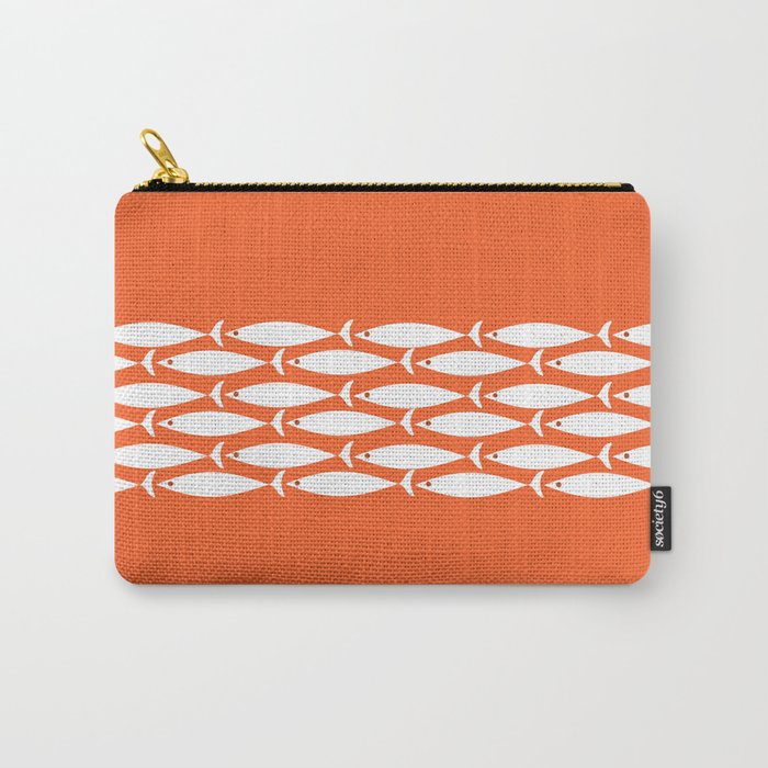 Fish Stripe 6 in Orange and White - Minimalist Pattern Carry All Pouch Gallery Image 1