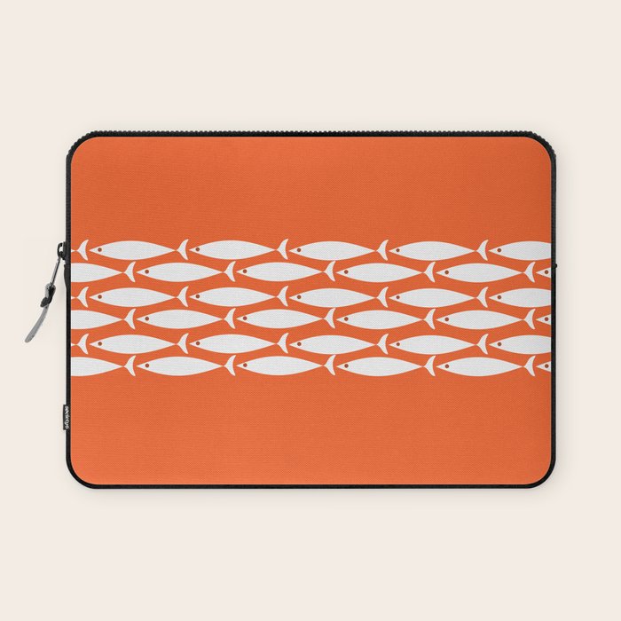 Fish Stripe 6 in Orange and White - Minimalist Pattern Laptop Sleeve Gallery Image 1