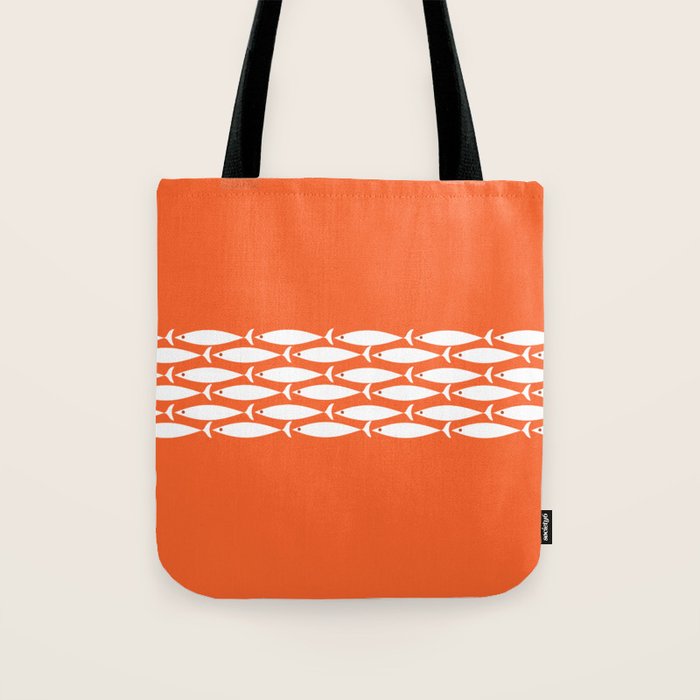 Fish Stripe 6 in Orange and White - Minimalist Pattern Tote Bag Gallery Image 1