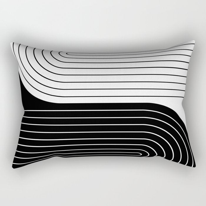 Two Tone Line Curvature VIII Black and White Modern Arch Abstract Rectangular Pillow Gallery Image 1