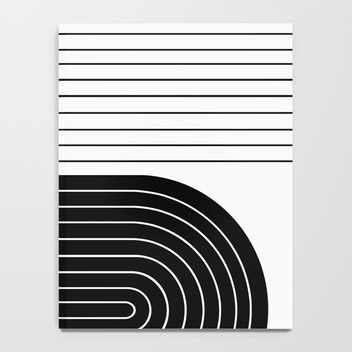 Two Tone Line Curvature VIII Black and White Modern Arch Abstract Notebook Gallery Image 4
