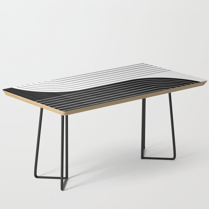 Two Tone Line Curvature VIII Black and White Modern Arch Abstract Coffee Table Gallery Image 1