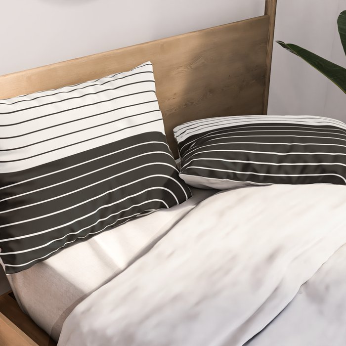 Two Tone Line Curvature VIII Black and White Modern Arch Abstract Pillow Sham Gallery Image 2