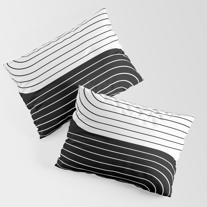 Two Tone Line Curvature VIII Black and White Modern Arch Abstract Pillow Sham Gallery Image 3