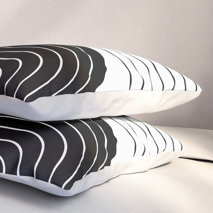 Two Tone Line Curvature VIII Black and White Modern Arch Abstract Pillow Sham Gallery Image 3