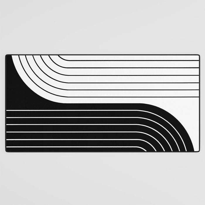 Two Tone Line Curvature VIII Black and White Modern Arch Abstract Desk Mat Gallery Image 3