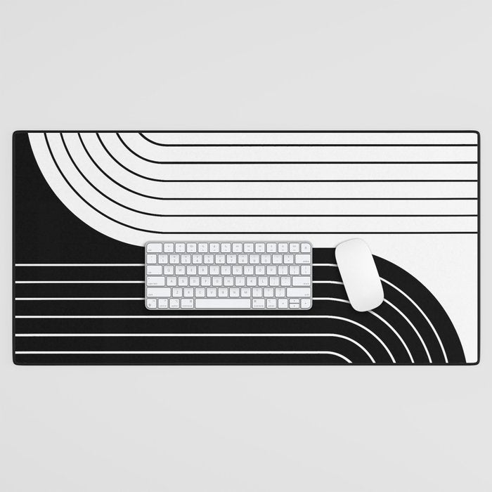 Two Tone Line Curvature VIII Black and White Modern Arch Abstract Desk Mat Gallery Image 1