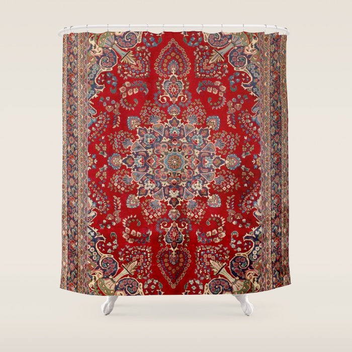 Antique Persian Rug Dark Wine Red Mashad  Shower Curtain Gallery Image 1