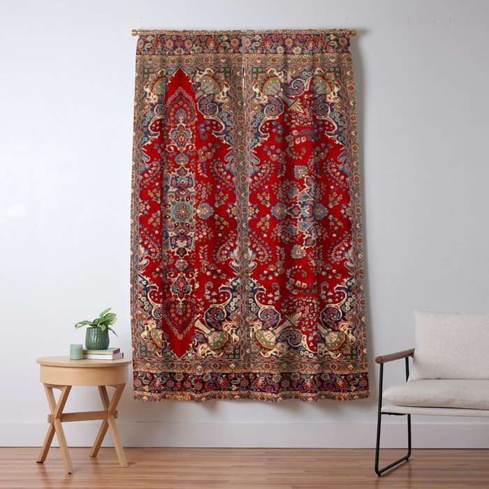 Antique Persian Rug Dark Wine Red Mashad  Window Curtain Gallery Image 1