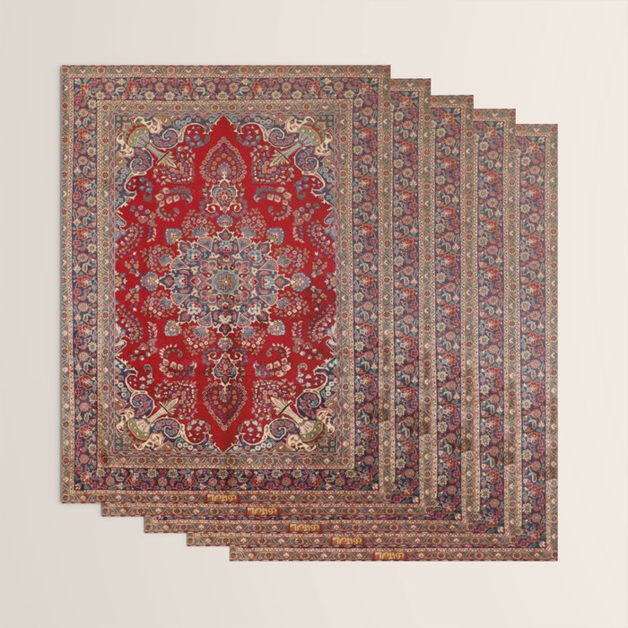 Antique Persian Rug Dark Wine Red Mashad  Wrapping Paper Gallery Image 3