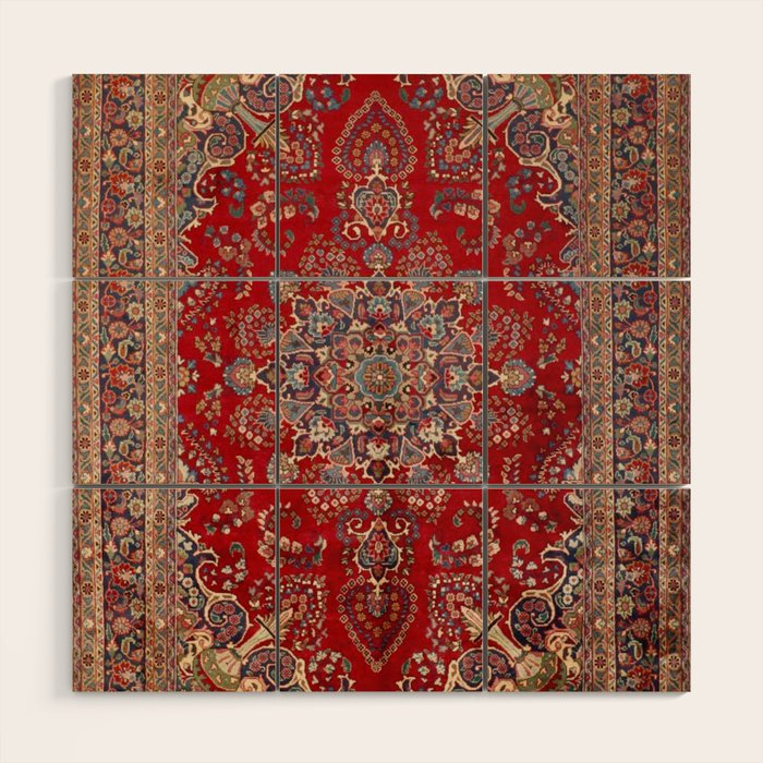 Antique Persian Rug Dark Wine Red Mashad  Wood Wall Art Gallery Image 1