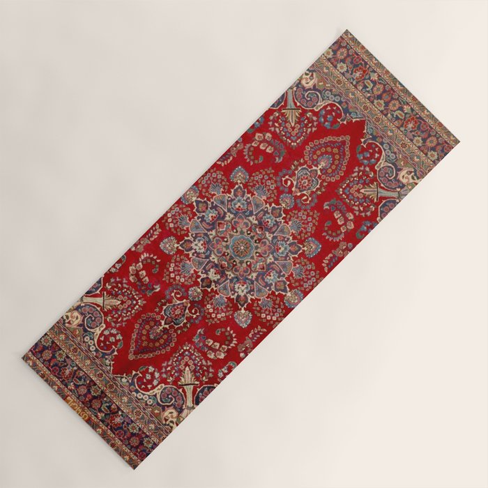 Antique Persian Rug Dark Wine Red Mashad  Yoga Mat Gallery Image 1