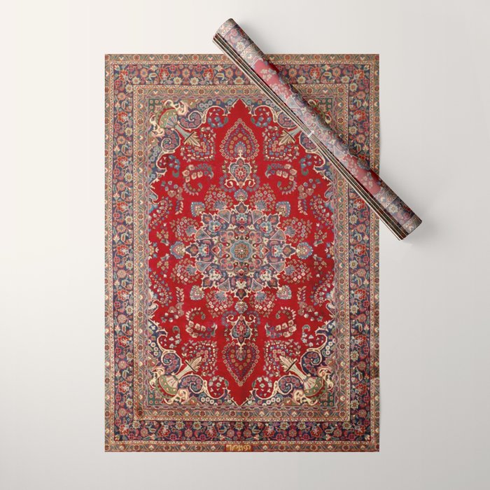 Antique Persian Rug Dark Wine Red Mashad  Wrapping Paper Gallery Image 1