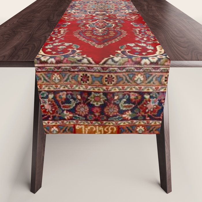 Antique Persian Rug Dark Wine Red Mashad  Table Runner Gallery Image 1