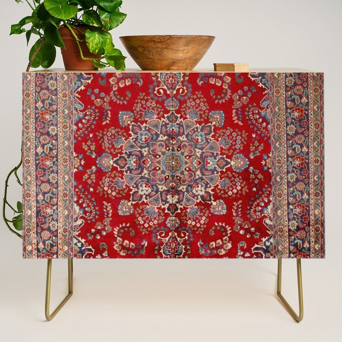 Antique Persian Rug Dark Wine Red Mashad  Credenza Gallery Image 1